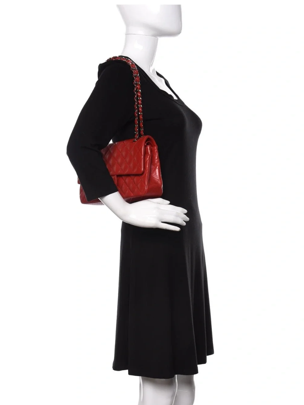 CHANEL Classic Quilted Lambskin Medium Double Flap Red Excellent Condition